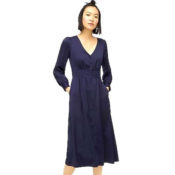 J. Crew Dresses & Skirts - J.Crew Button-front A-line Navy Blue MIDI Dress